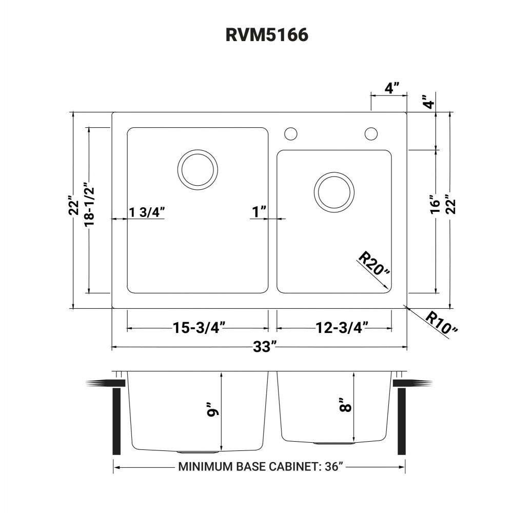Ruvati Modena 33 x 22 inch Topmount Stainless Steel Kitchen Sink
