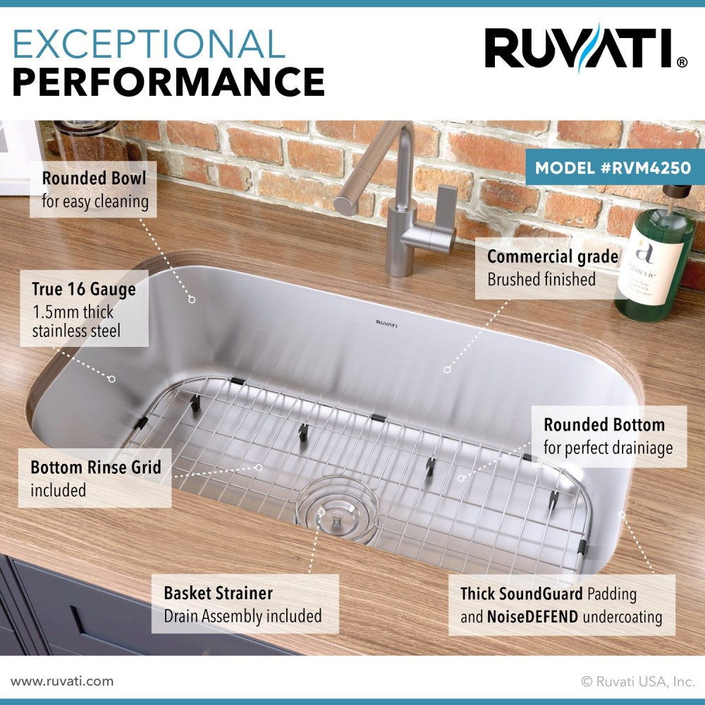 Ruvati Parmi 30 x 18.125 inch Undermount Stainless Steel Kitchen Sink
