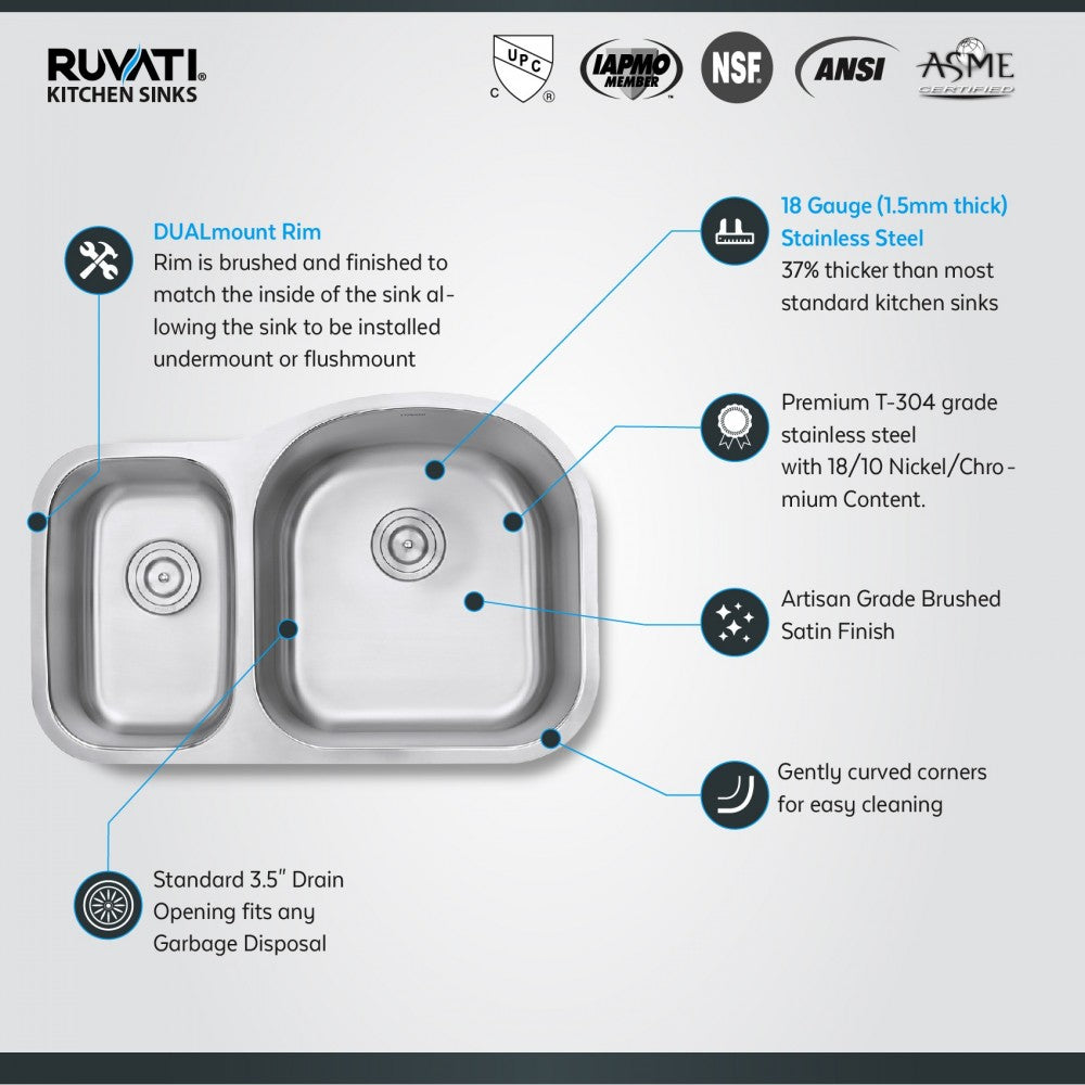 Ruvati Parmi 31.5 x 20.5 inch Undermount Stainless Steel Kitchen Sink