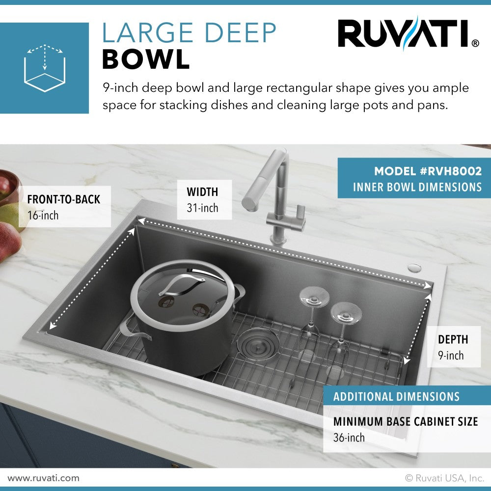 Ruvati Siena 33 x 22 inch Topmount Kitchen Sink - Stainless Steel