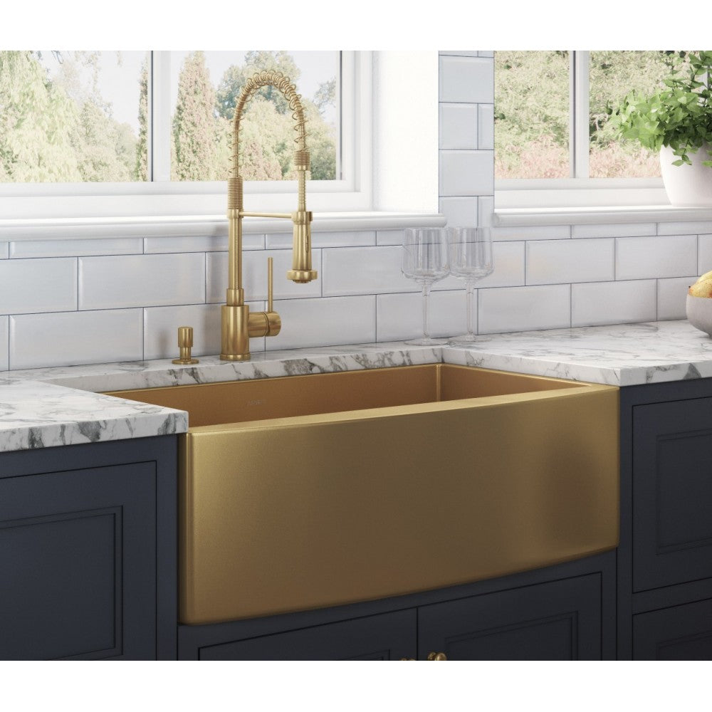 Ruvati Terraza 36 x 22 inch Apron Front Kitchen Sink - Brass Tone Matte Gold