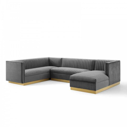 Sanguine 3 Piece Performance Velvet Sectional Sofa Set, Gray