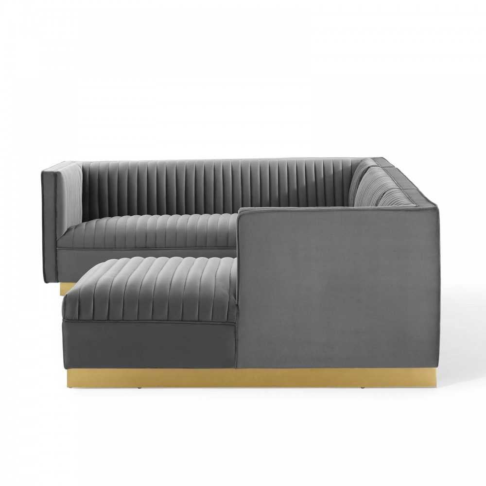 Sanguine 3 Piece Performance Velvet Sectional Sofa Set, Gray
