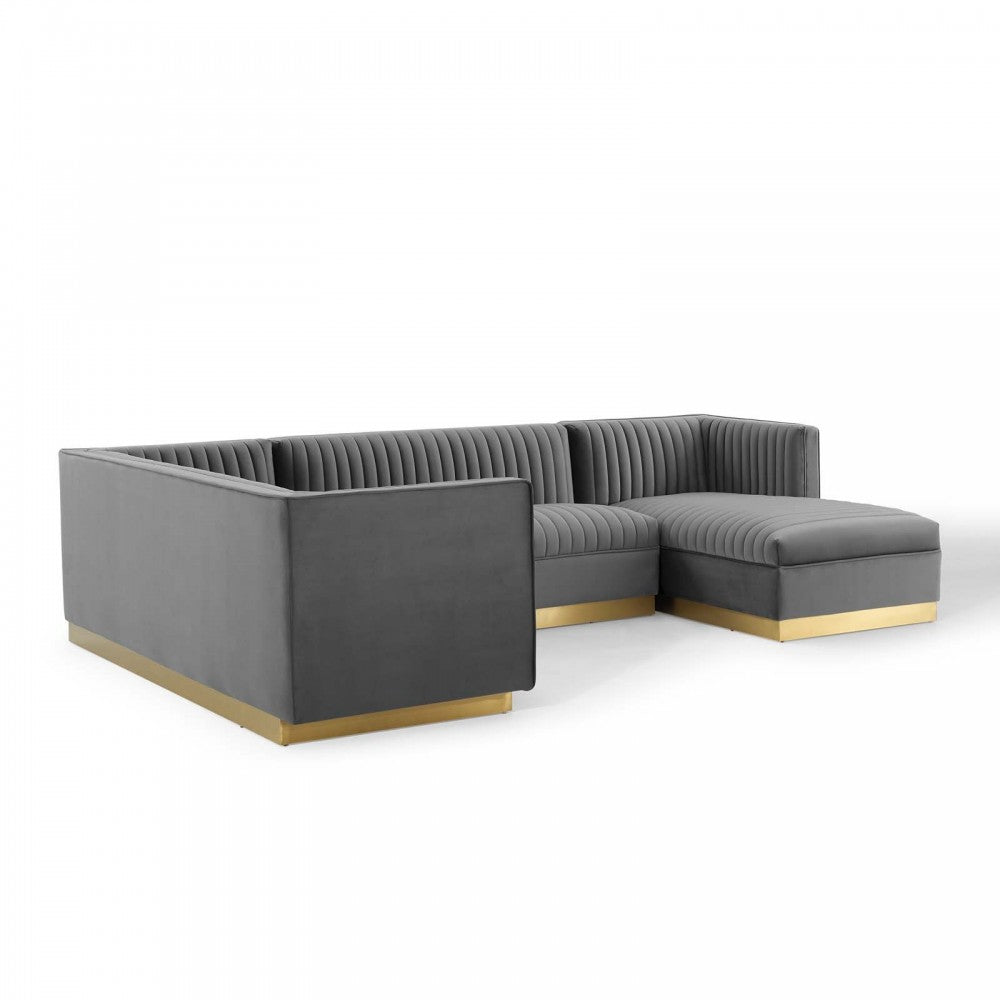 Sanguine 3 Piece Performance Velvet Sectional Sofa Set, Gray