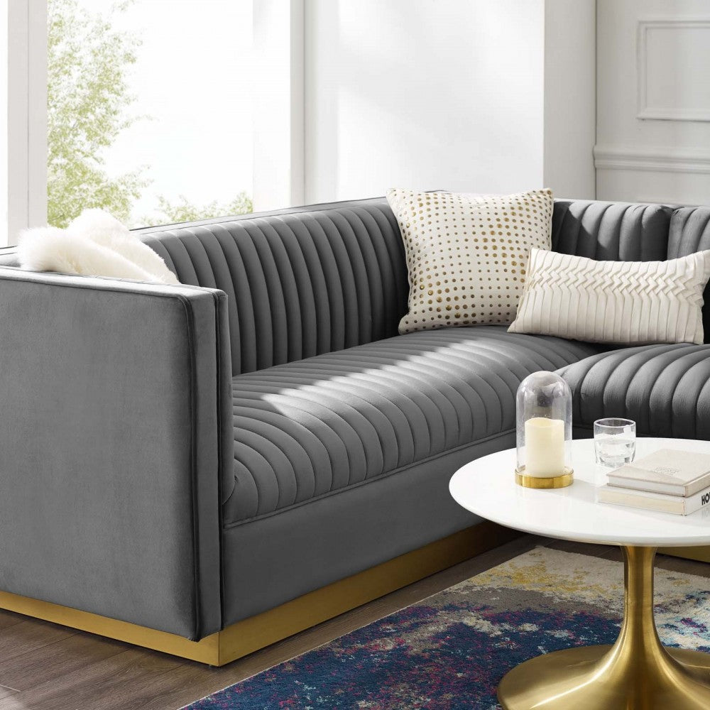 Sanguine 3 Piece Performance Velvet Sectional Sofa Set, Gray