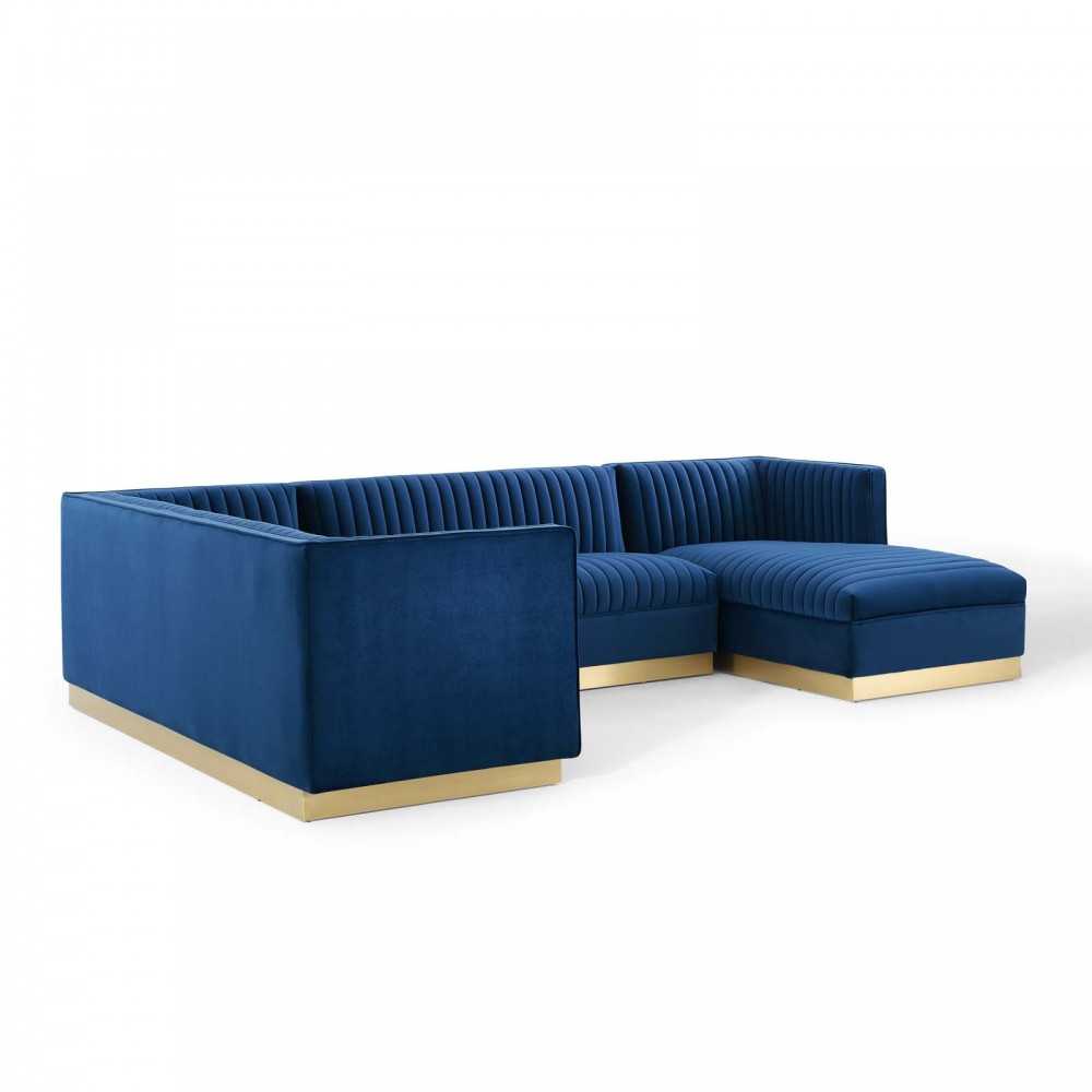 Sanguine 3 Piece Performance Velvet Sectional Sofa Set, Navy