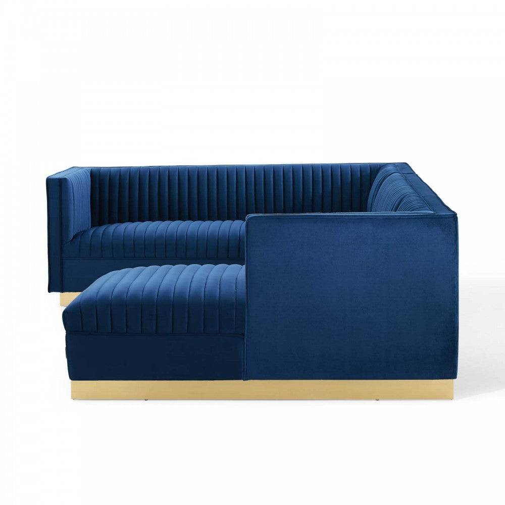 Sanguine 3 Piece Performance Velvet Sectional Sofa Set, Navy