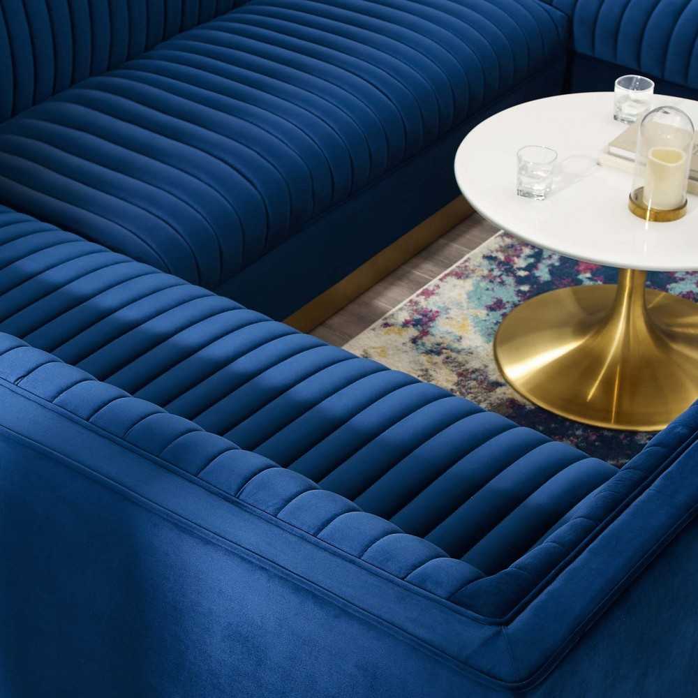 Sanguine 3 Piece Performance Velvet Sectional Sofa Set, Navy