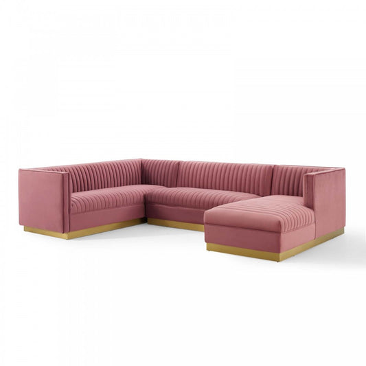 Sanguine 3 Piece Performance Velvet Sectional Sofa Set, Dusty Rose