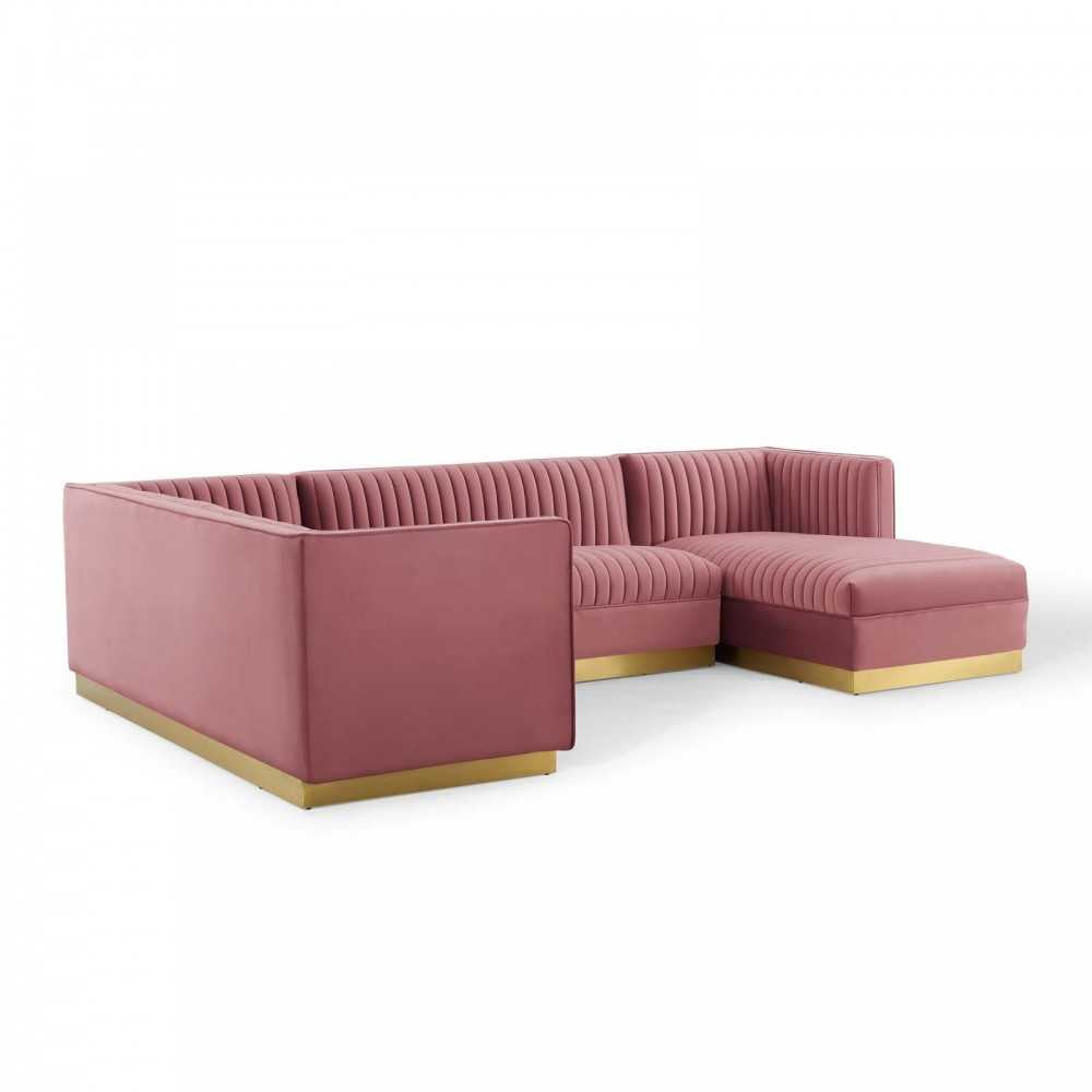 Sanguine 3 Piece Performance Velvet Sectional Sofa Set, Dusty Rose