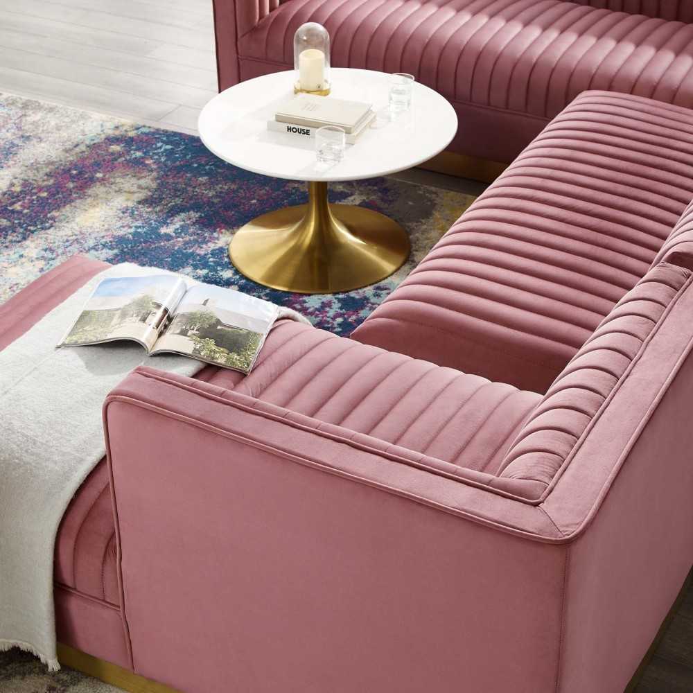 Sanguine 3 Piece Performance Velvet Sectional Sofa Set, Dusty Rose