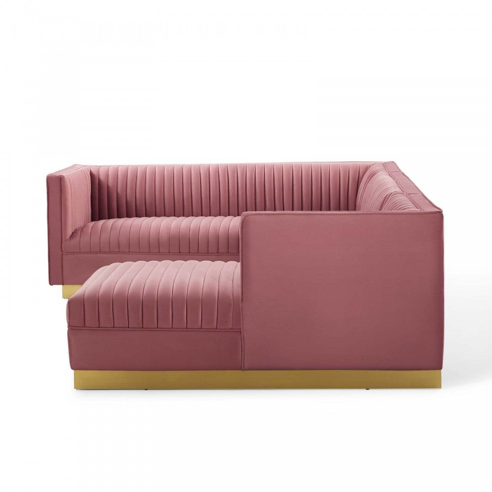 Sanguine 3 Piece Performance Velvet Sectional Sofa Set, Dusty Rose