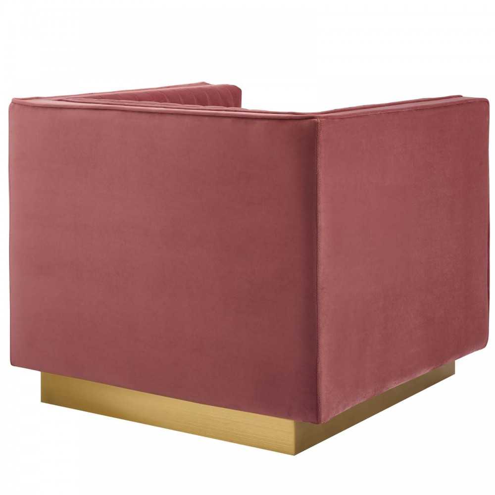 Sanguine 3 Piece Vertical Channel Tufted Upholstered Performance Velvet Set, Dusty Rose