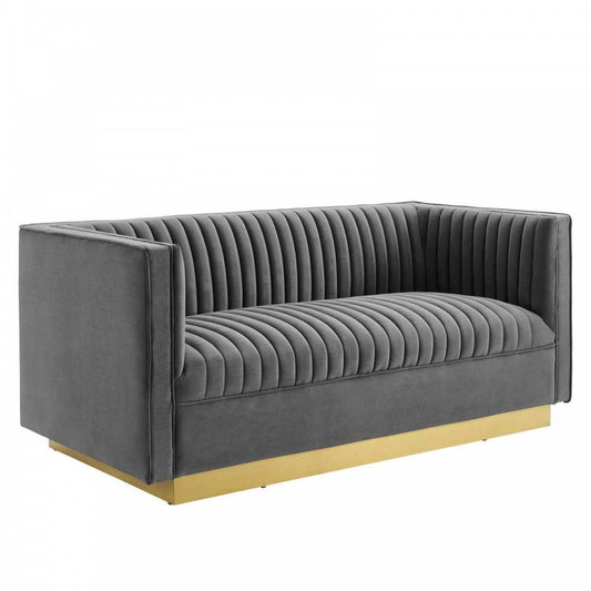 Sanguine Vertical Channel Tufted Performance Velvet Loveseat, Gray
