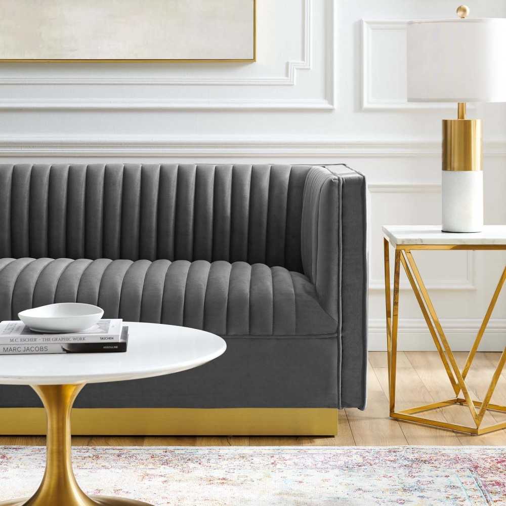 Sanguine Vertical Channel Tufted Performance Velvet Loveseat, Gray