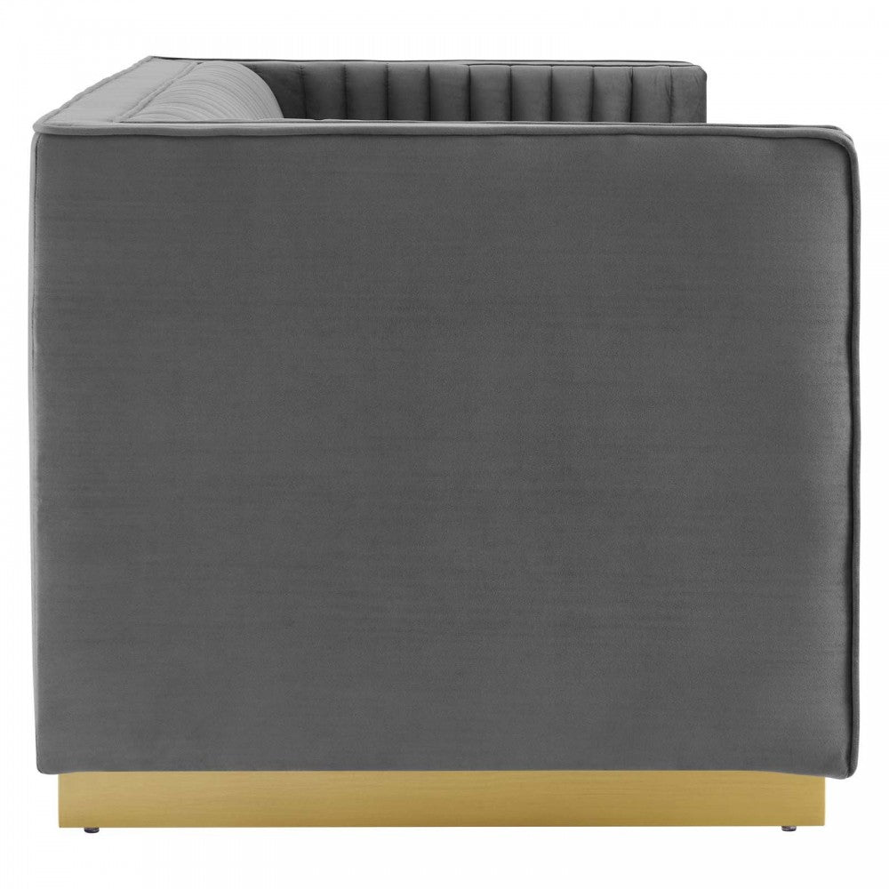 Sanguine Vertical Channel Tufted Performance Velvet Loveseat, Gray