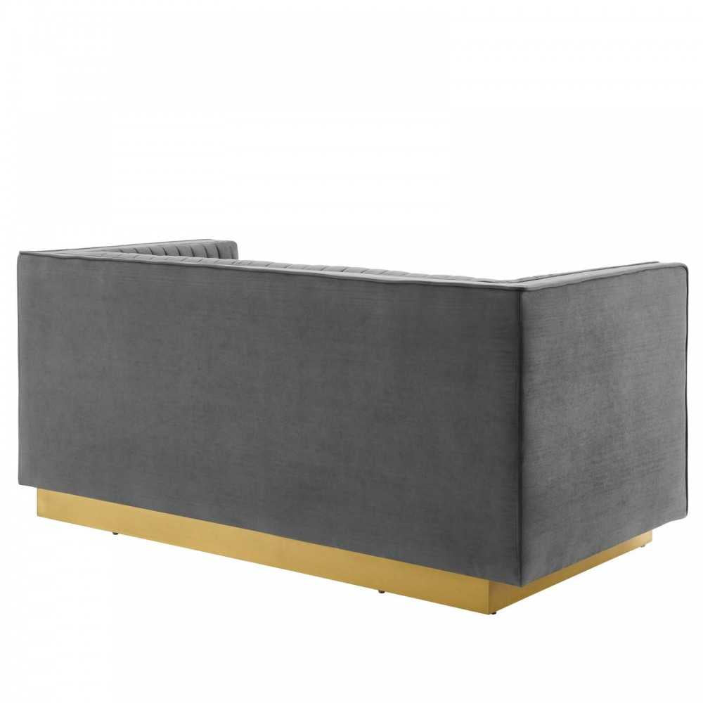 Sanguine Vertical Channel Tufted Performance Velvet Loveseat, Gray