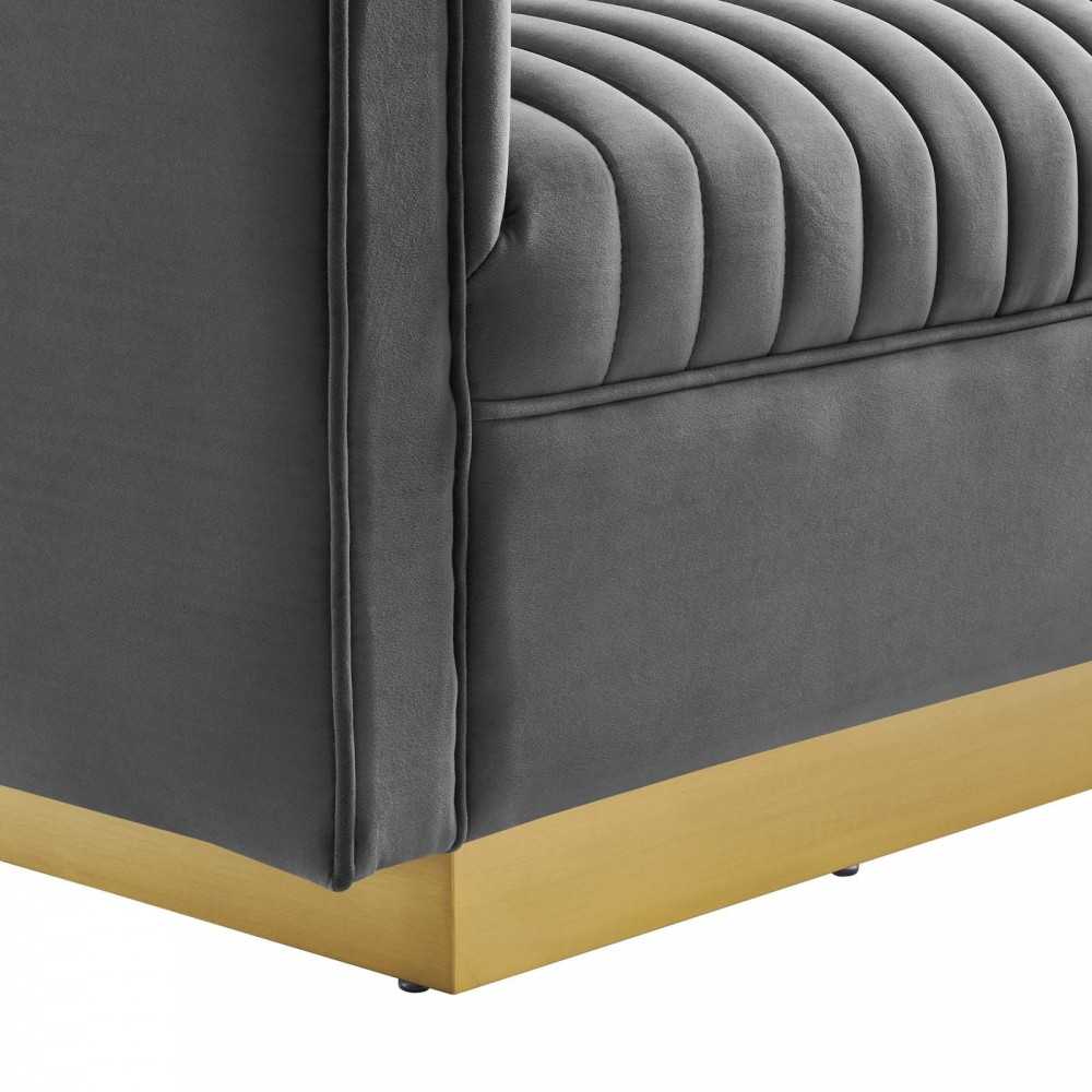 Sanguine Vertical Channel Tufted Performance Velvet Loveseat, Gray