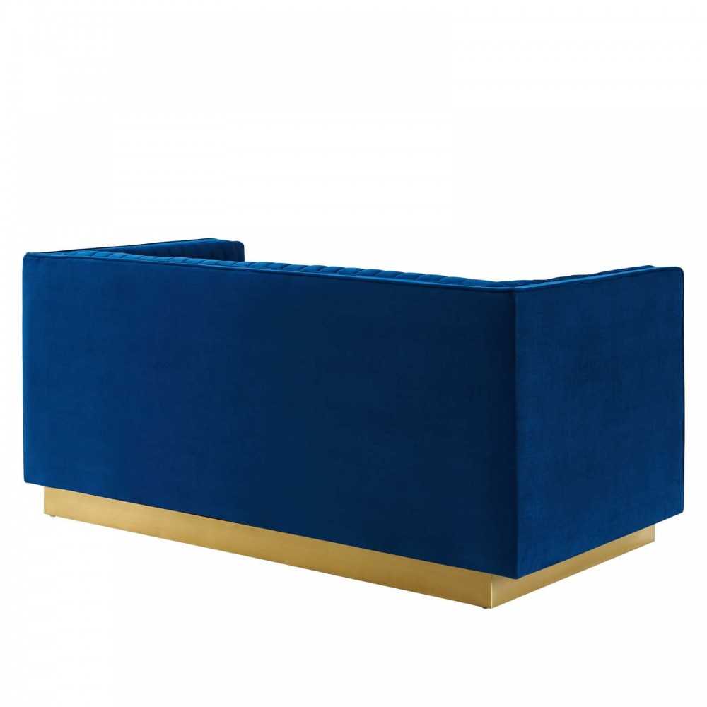 Sanguine Vertical Channel Tufted Performance Velvet Loveseat, Navy