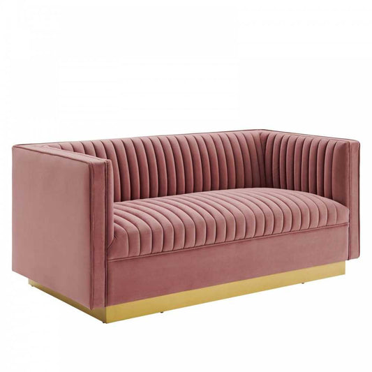 Sanguine Vertical Channel Tufted Performance Velvet Loveseat, Dusty Rose
