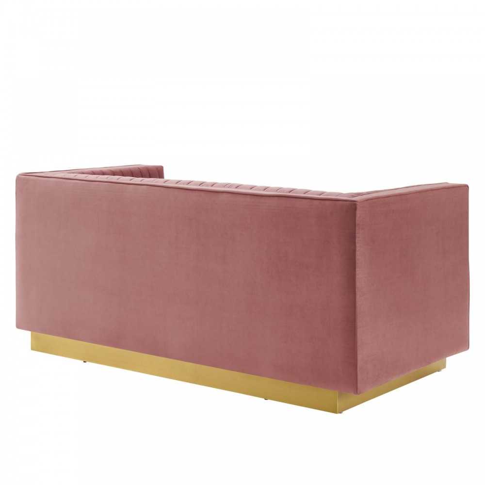 Sanguine Vertical Channel Tufted Performance Velvet Loveseat, Dusty Rose
