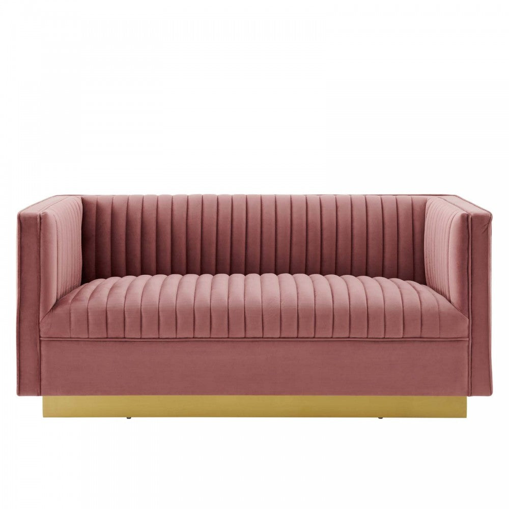 Sanguine Vertical Channel Tufted Performance Velvet Loveseat, Dusty Rose