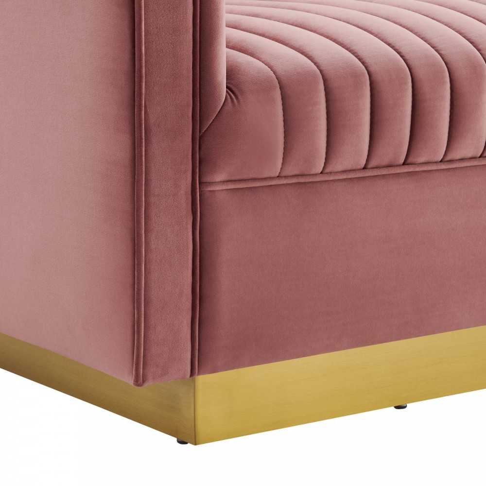 Sanguine Vertical Channel Tufted Performance Velvet Loveseat, Dusty Rose