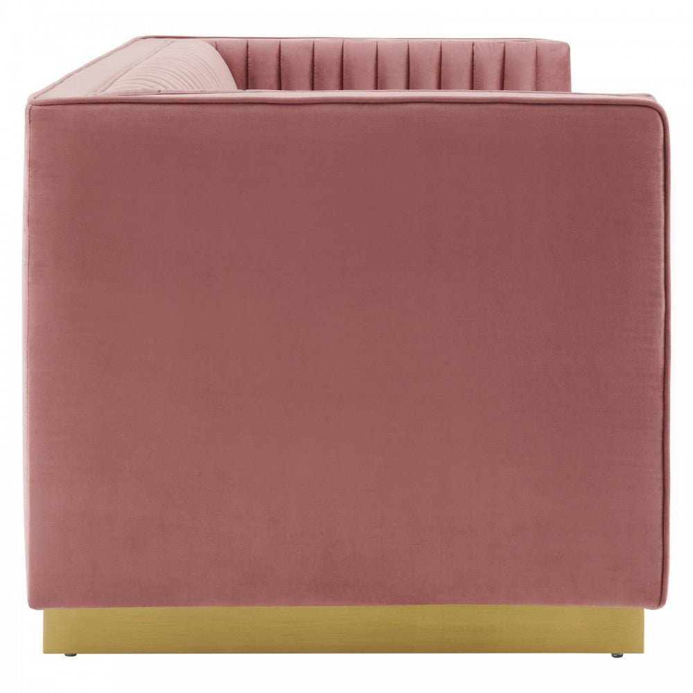 Sanguine Vertical Channel Tufted Performance Velvet Loveseat, Dusty Rose