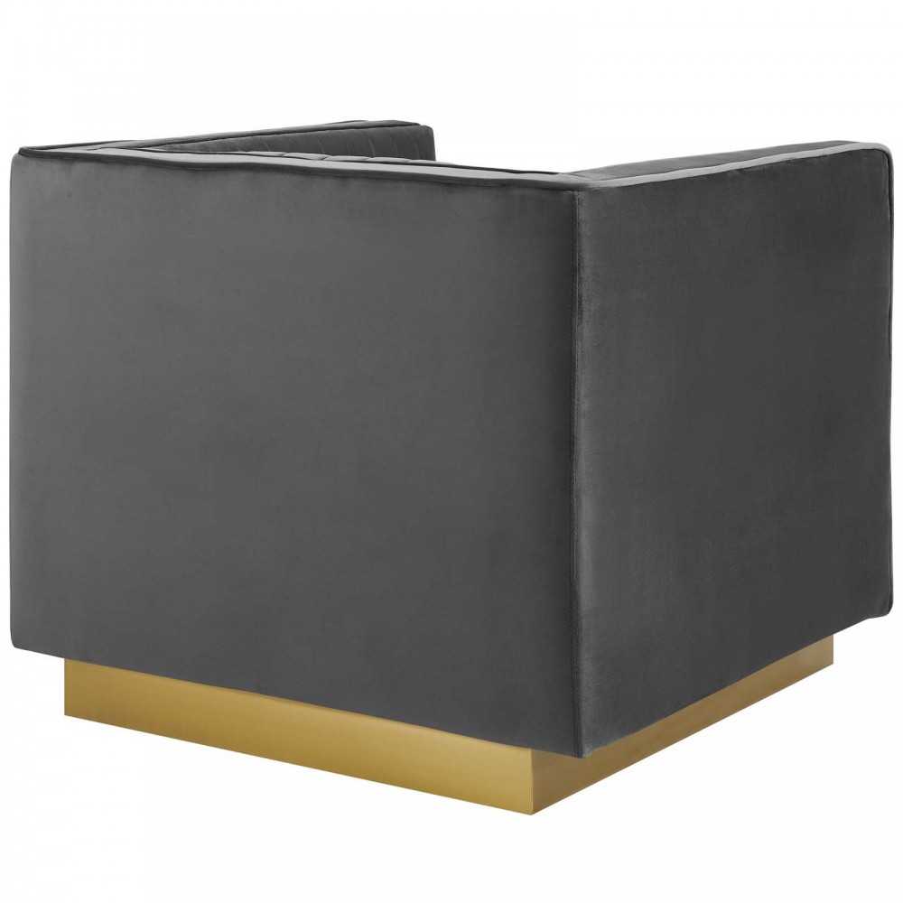 Sanguine Vertical Channel Tufted Upholstered Performance Velvet Armchair Set of 2, Gray