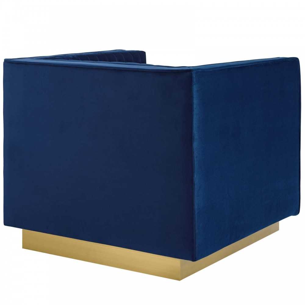 Sanguine Vertical Channel Tufted Upholstered Performance Velvet Armchair Set of 2, Navy