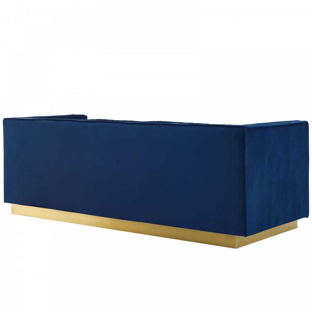 Sanguine Vertical Channel Tufted Upholstered Performance Velvet Sofa and Armchair Set, Navy