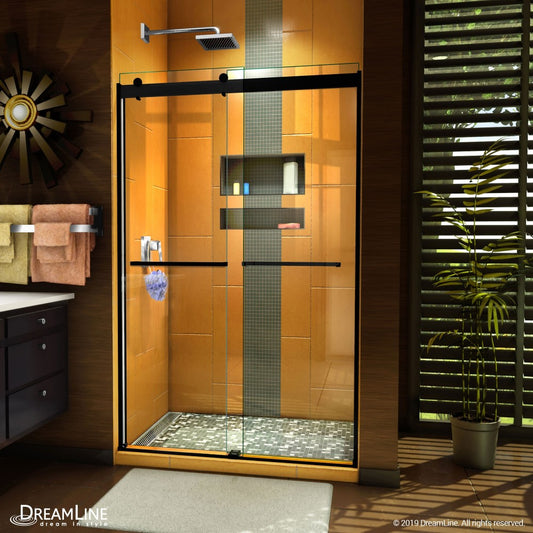 Sapphire 44-48 in. W x 76 in. H Semi-Frameless Bypass Shower Door in Satin Black