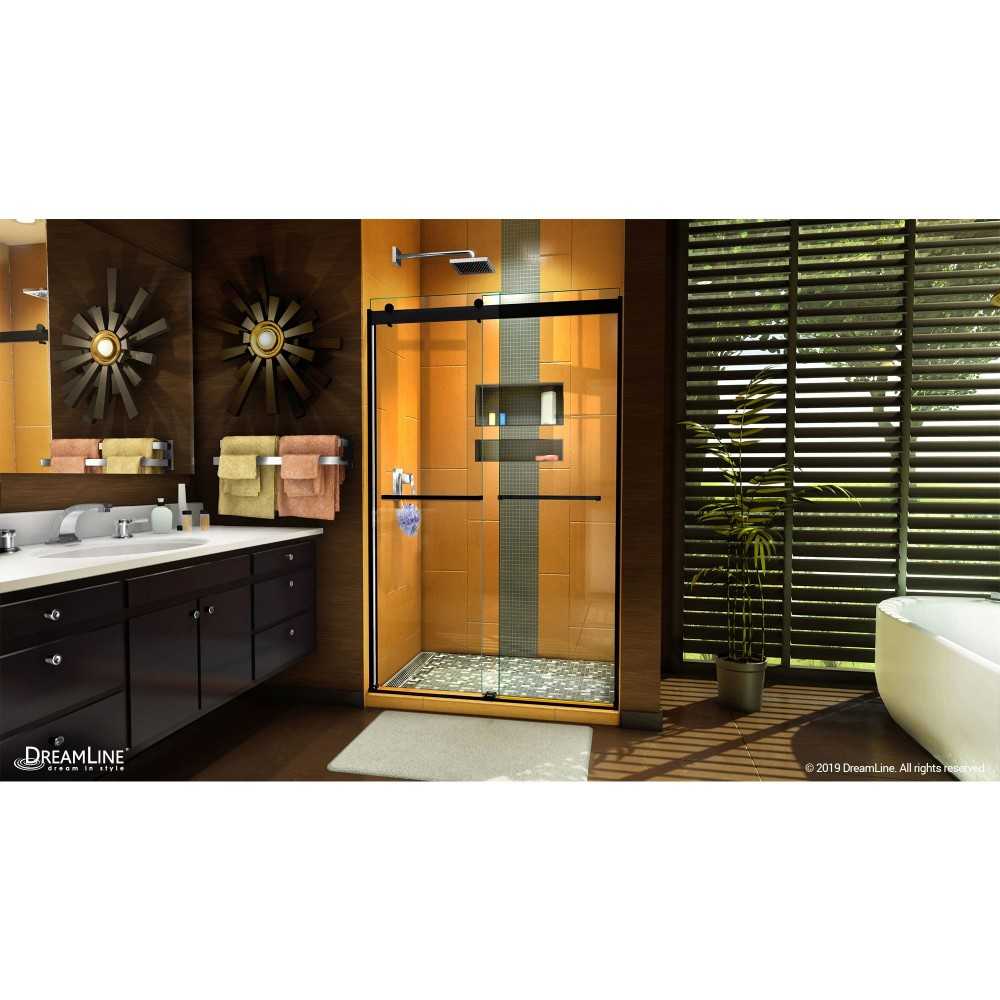 Sapphire 44-48 in. W x 76 in. H Semi-Frameless Bypass Shower Door in Satin Black