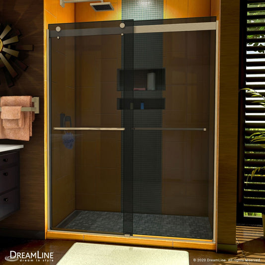 Sapphire 56-60 in. W x 76 in. H Semi-Frameless Bypass Shower Door in Brushed Nickel and Gray Glass