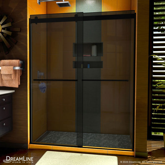 Sapphire 56-60 in. W x 76 in. H Semi-Frameless Bypass Shower Door in Satin Black and Gray Glass