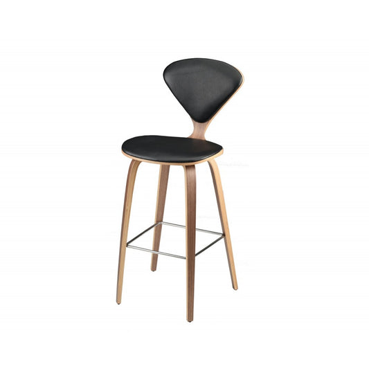 Satine Black Leather Bar Stool