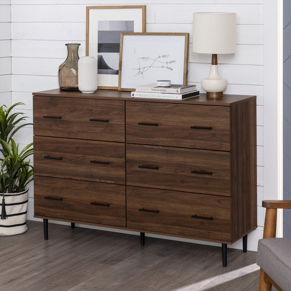 Savanna Modern Wood 6 Drawer Dresser - Dark Walnut