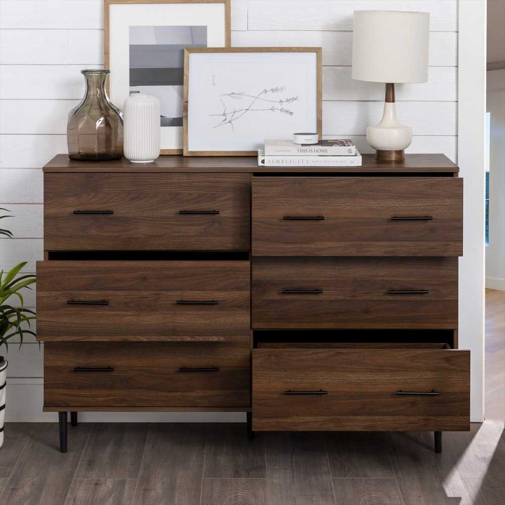Savanna Modern Wood 6 Drawer Dresser - Dark Walnut