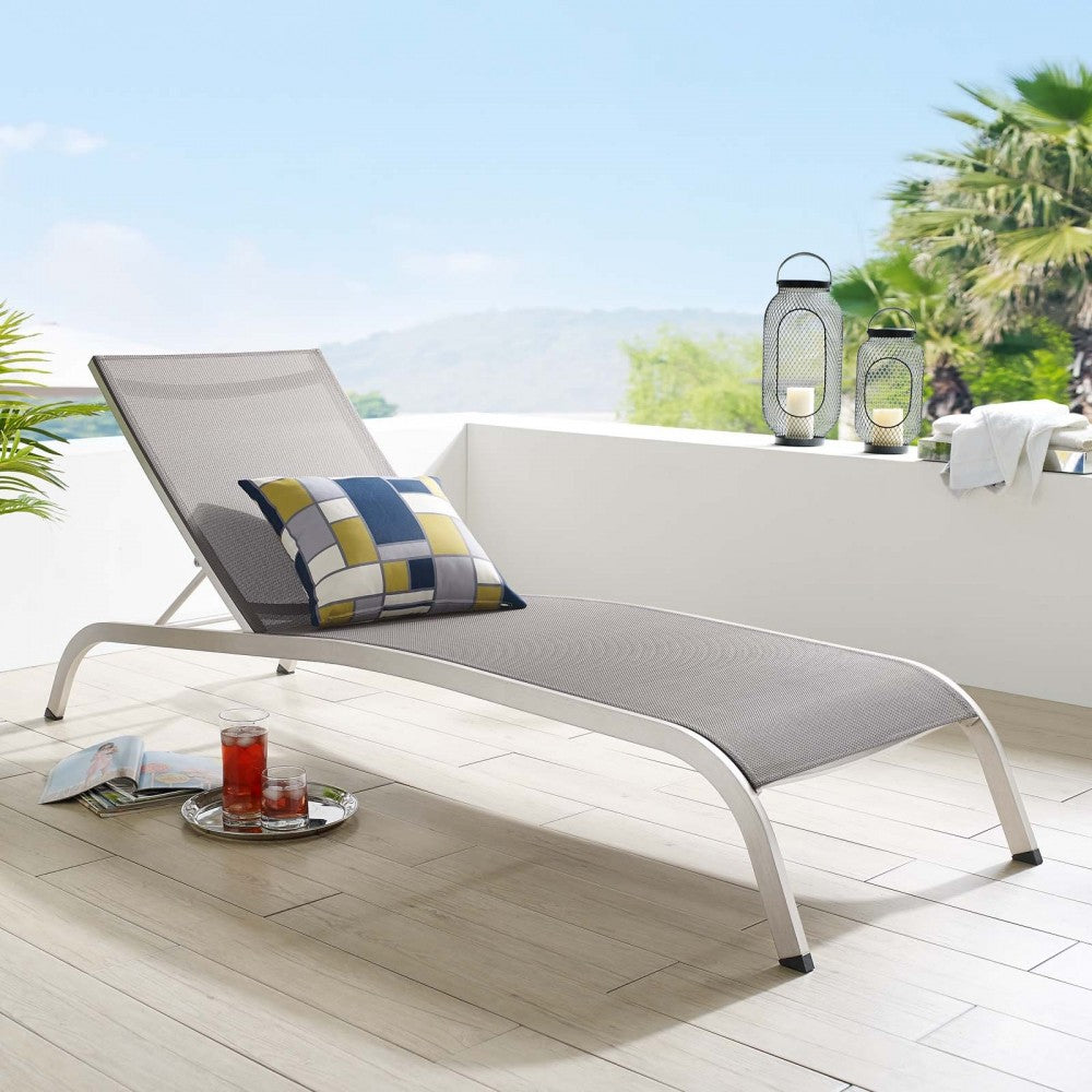 Savannah Mesh Chaise Outdoor Patio Aluminum Lounge Chair, Gray