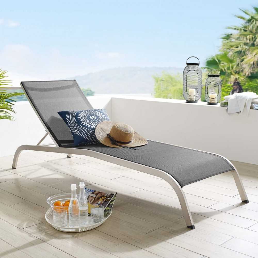 Savannah Mesh Chaise Outdoor Patio Aluminum Lounge Chair, Black
