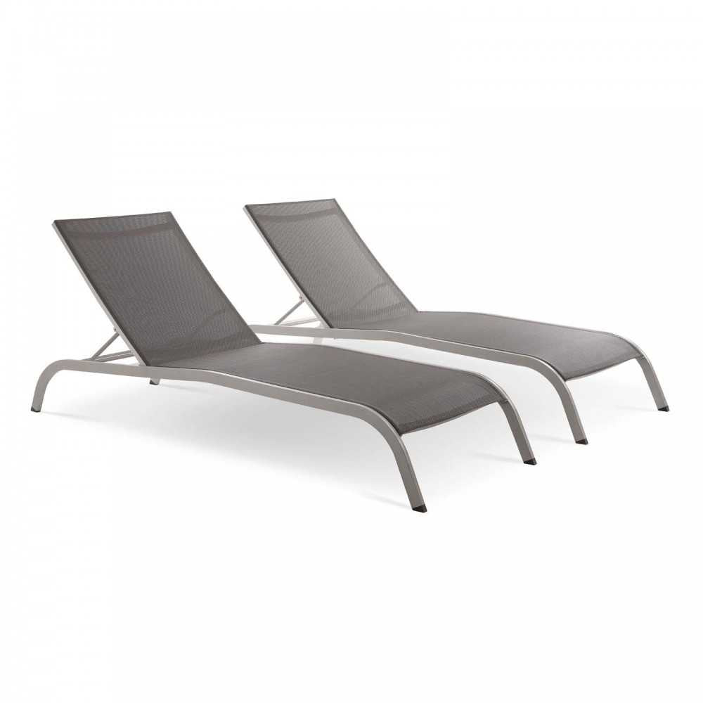 Savannah Outdoor Patio Mesh Chaise Lounge Set of 2, Gray