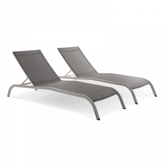 Savannah Outdoor Patio Mesh Chaise Lounge Set of 2, Gray