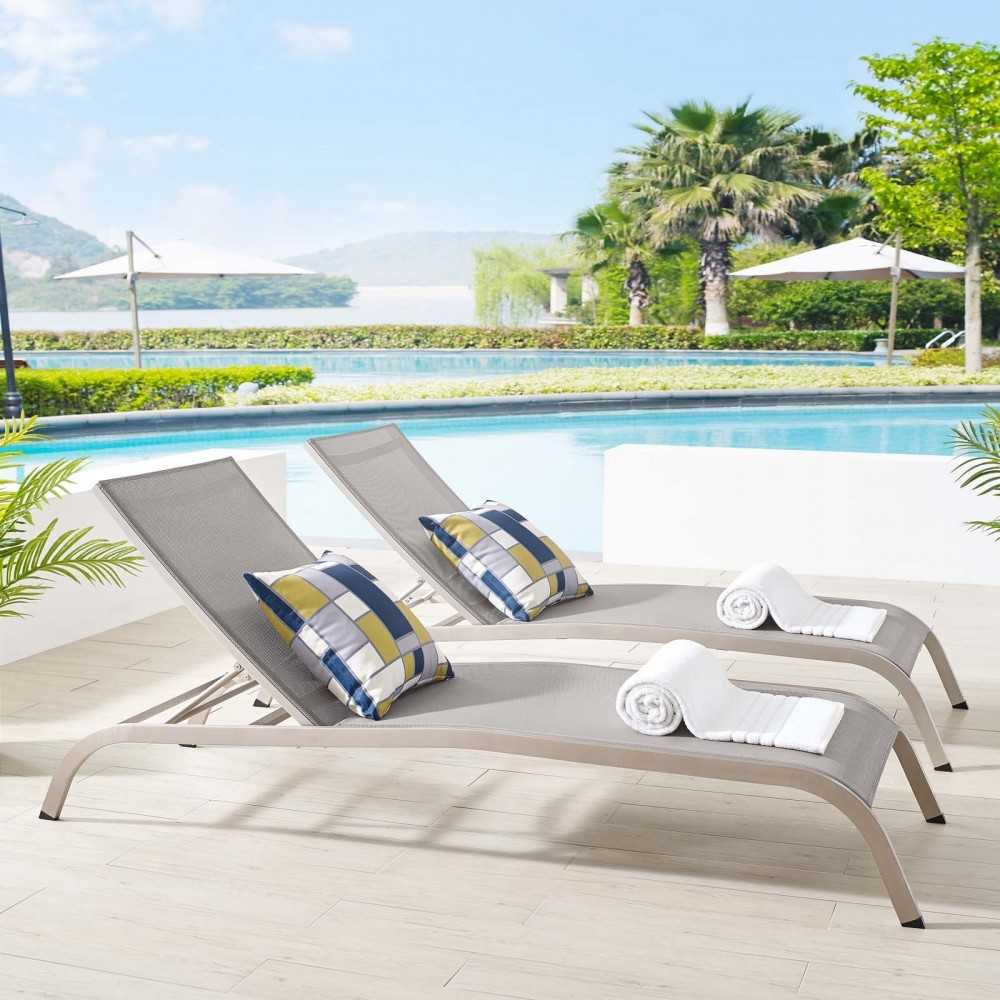 Savannah Outdoor Patio Mesh Chaise Lounge Set of 2, Gray