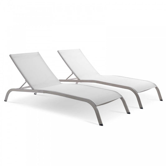 Savannah Outdoor Patio Mesh Chaise Lounge Set of 2, White