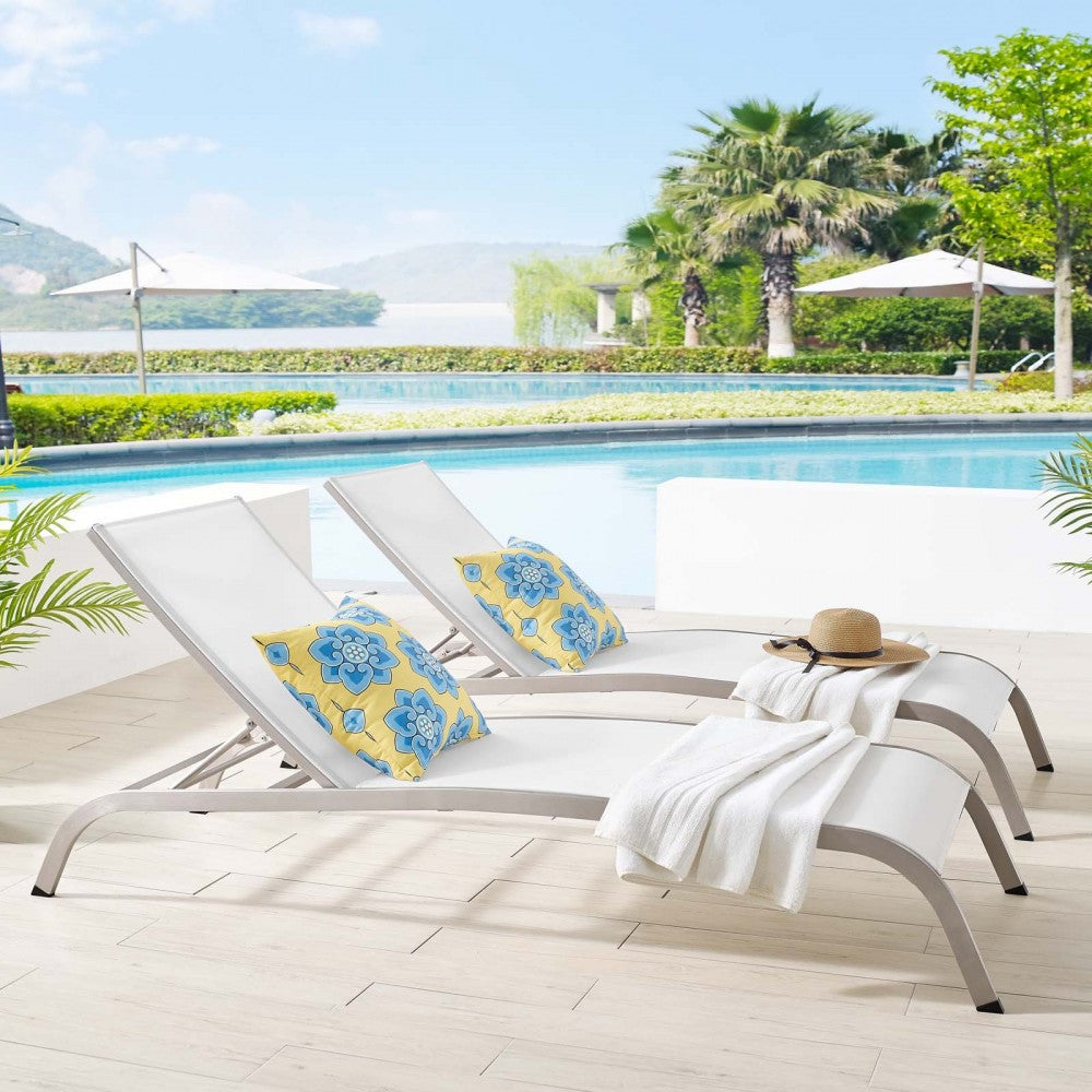Savannah Outdoor Patio Mesh Chaise Lounge Set of 2, White