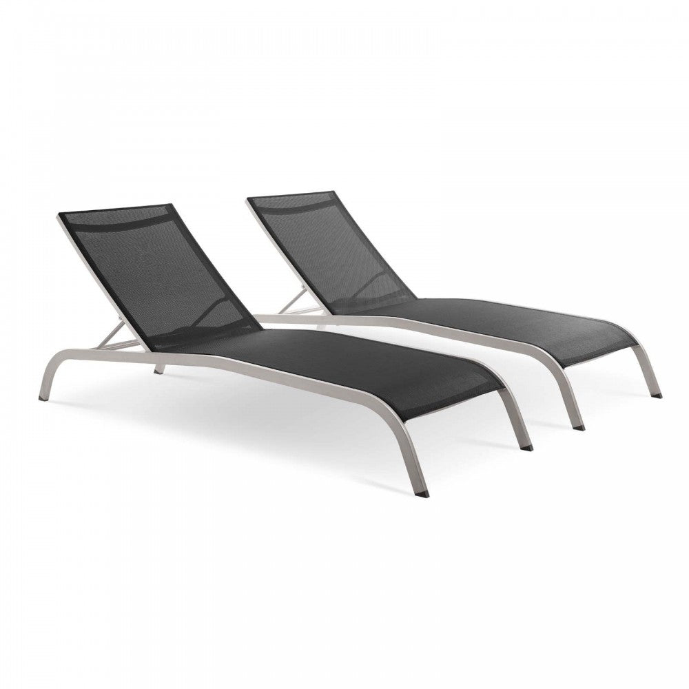 Savannah Outdoor Patio Mesh Chaise Lounge Set of 2, Black