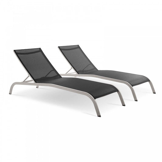 Savannah Outdoor Patio Mesh Chaise Lounge Set of 2, Black