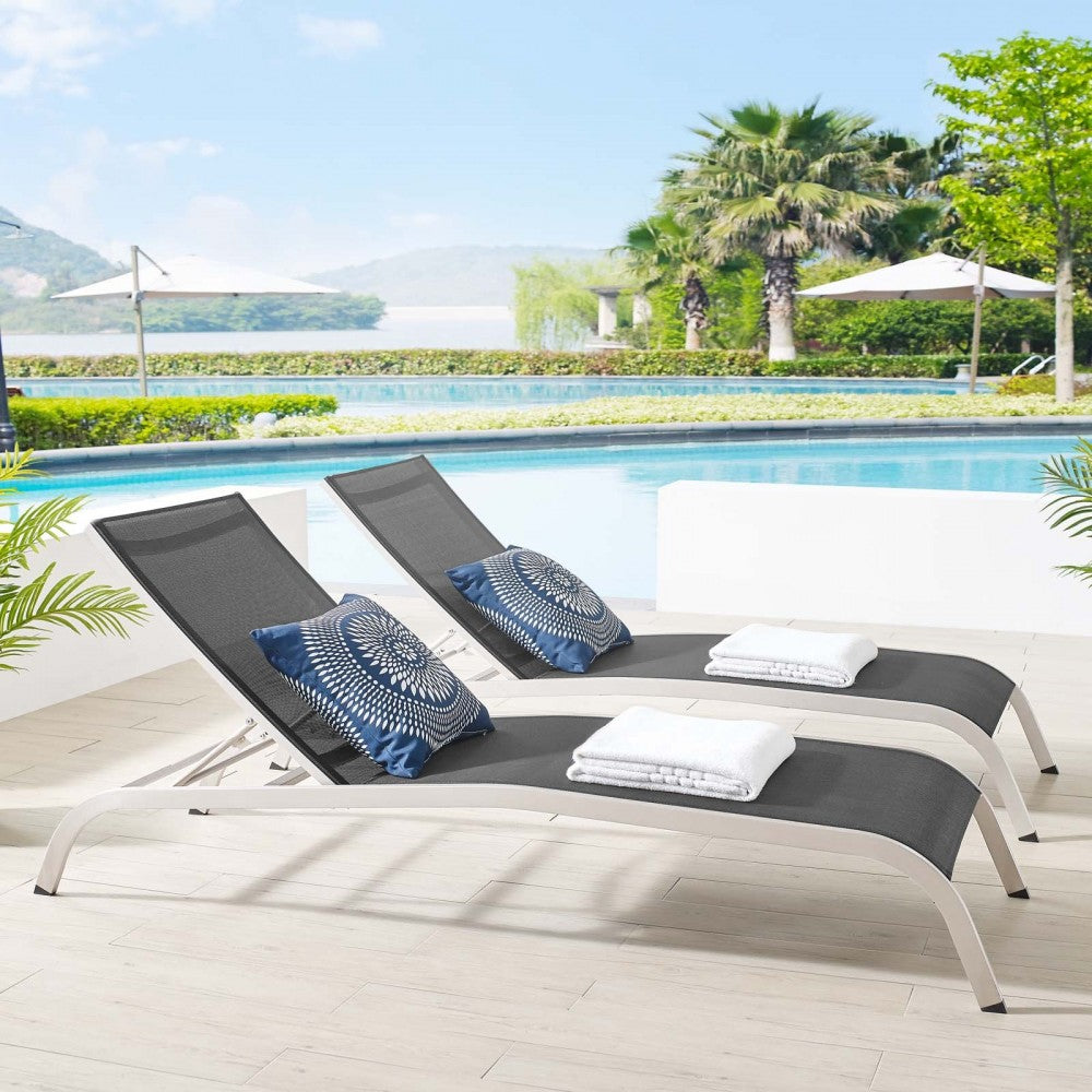 Savannah Outdoor Patio Mesh Chaise Lounge Set of 2, Black