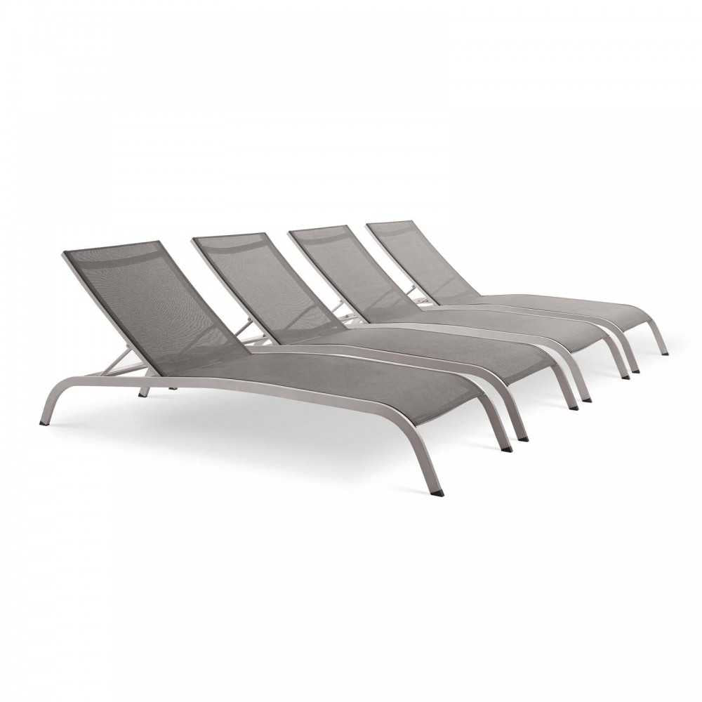 Savannah Outdoor Patio Mesh Chaise Lounge Set of 4, Gray