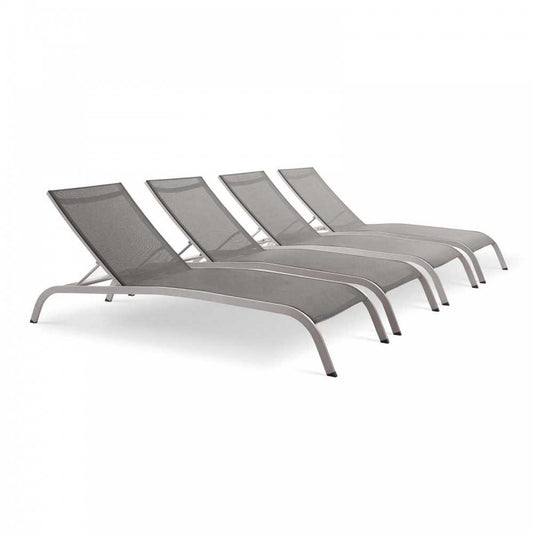 Savannah Outdoor Patio Mesh Chaise Lounge Set of 4, Gray